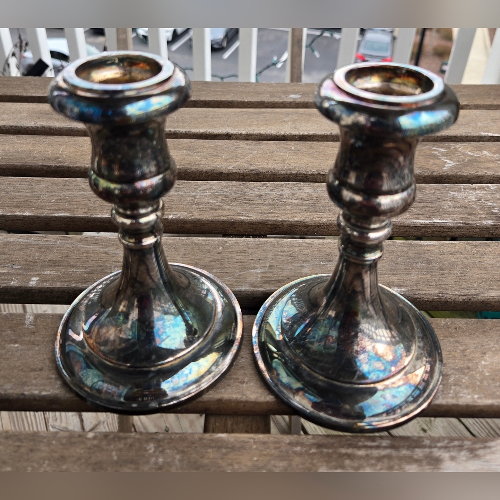 Pair of Sheffield silver plated Italy Candlestick Holders 5 1/2" marked